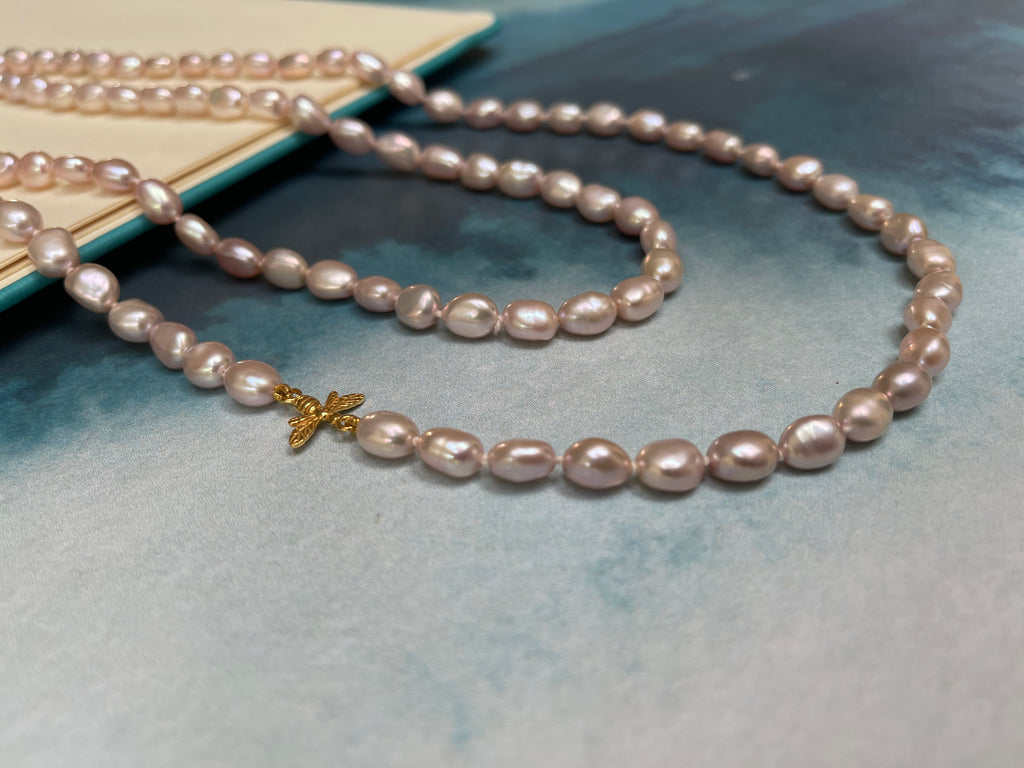 Dusky Pink Pearl & Bee Necklace